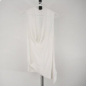 Club Monaco White Drape Plunge Cowlneck Asymmetrical‎ Sleeveless Knit Top Sz M